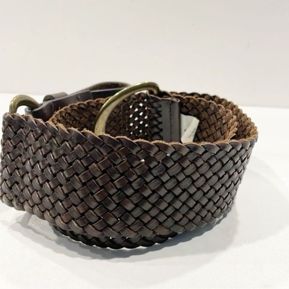 Vintage Y2K J. Crew Braided Woven Genuine‎ Leather Wide Belt Women's Sz M Brown - Picture 2 of 10